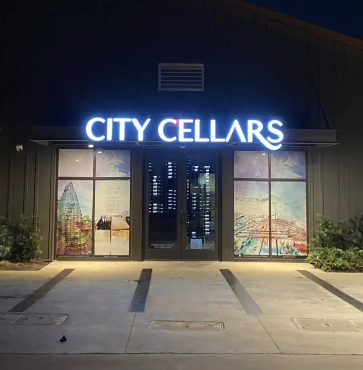 City Cellars illuminated storefront letters