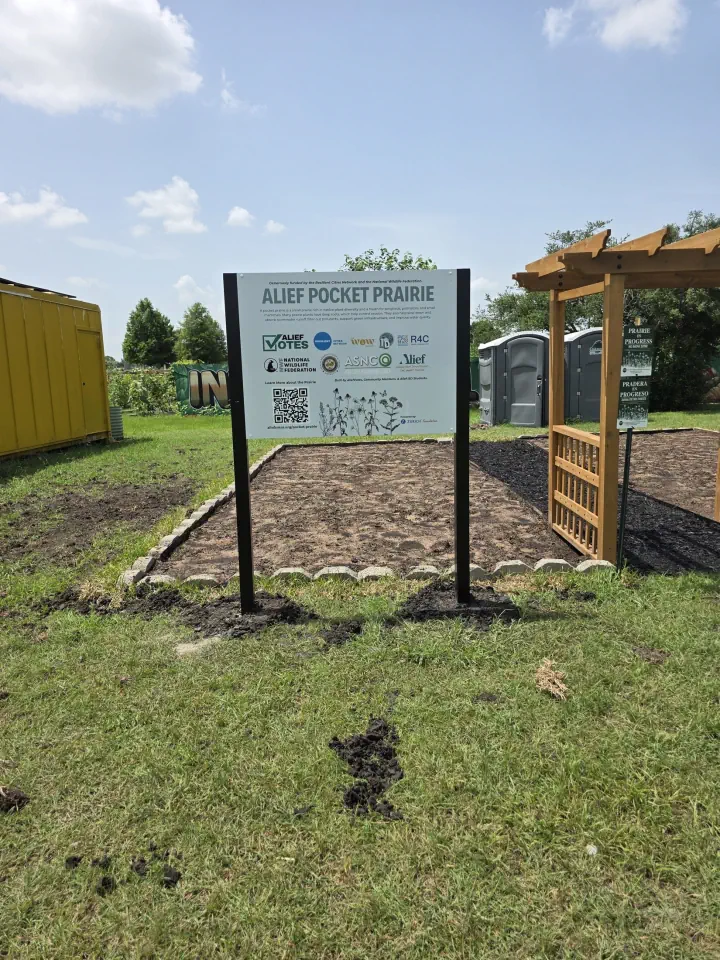Alief Pocket Prairie post-mounted informational sign
