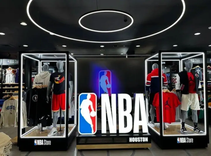 NBA Store Houston illuminated interior retail display