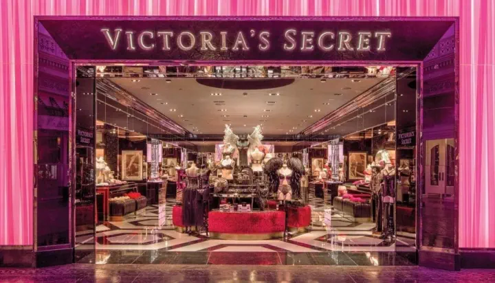 Victoria's Secret illuminated storefront entrance in a shopping mall